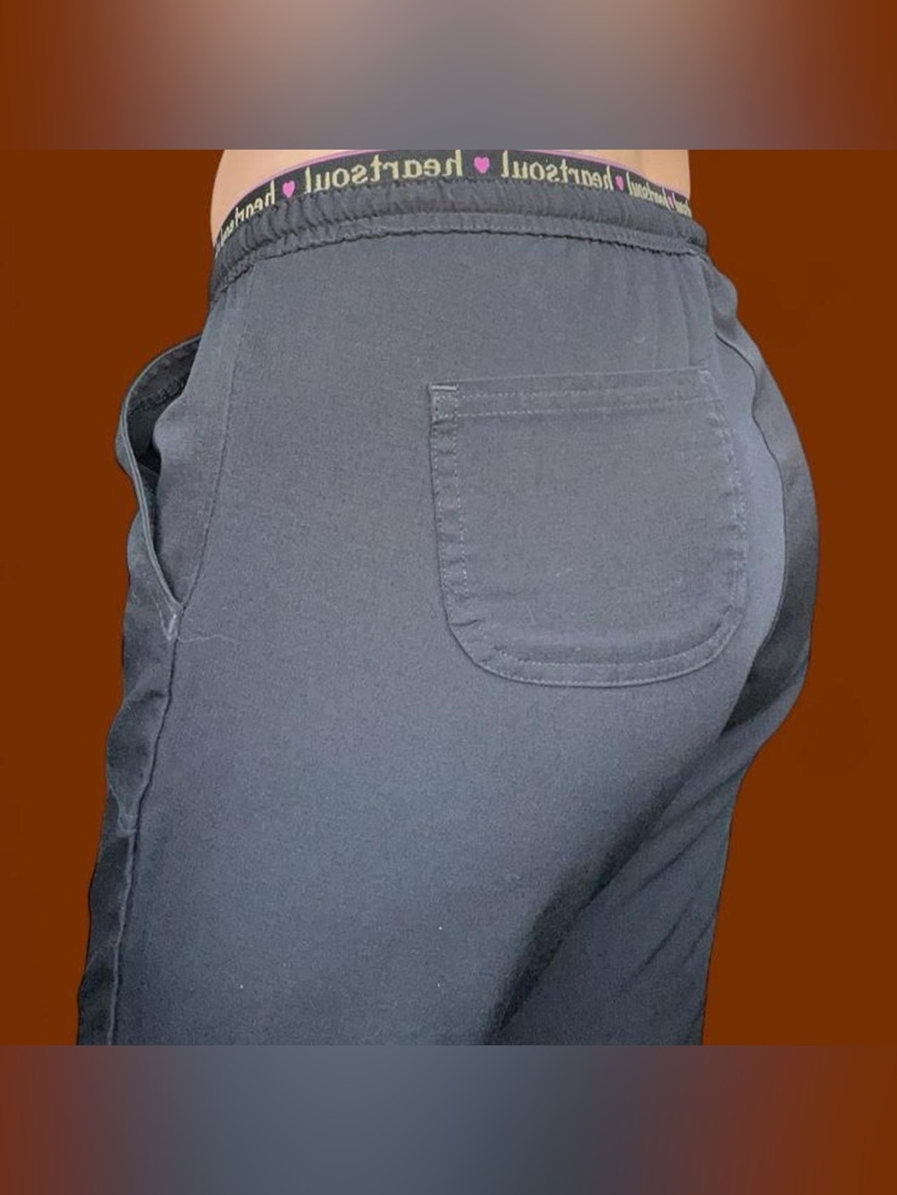 HeartSoul Black Elastic Waist Women's Scrub Pants with Branded Waistband